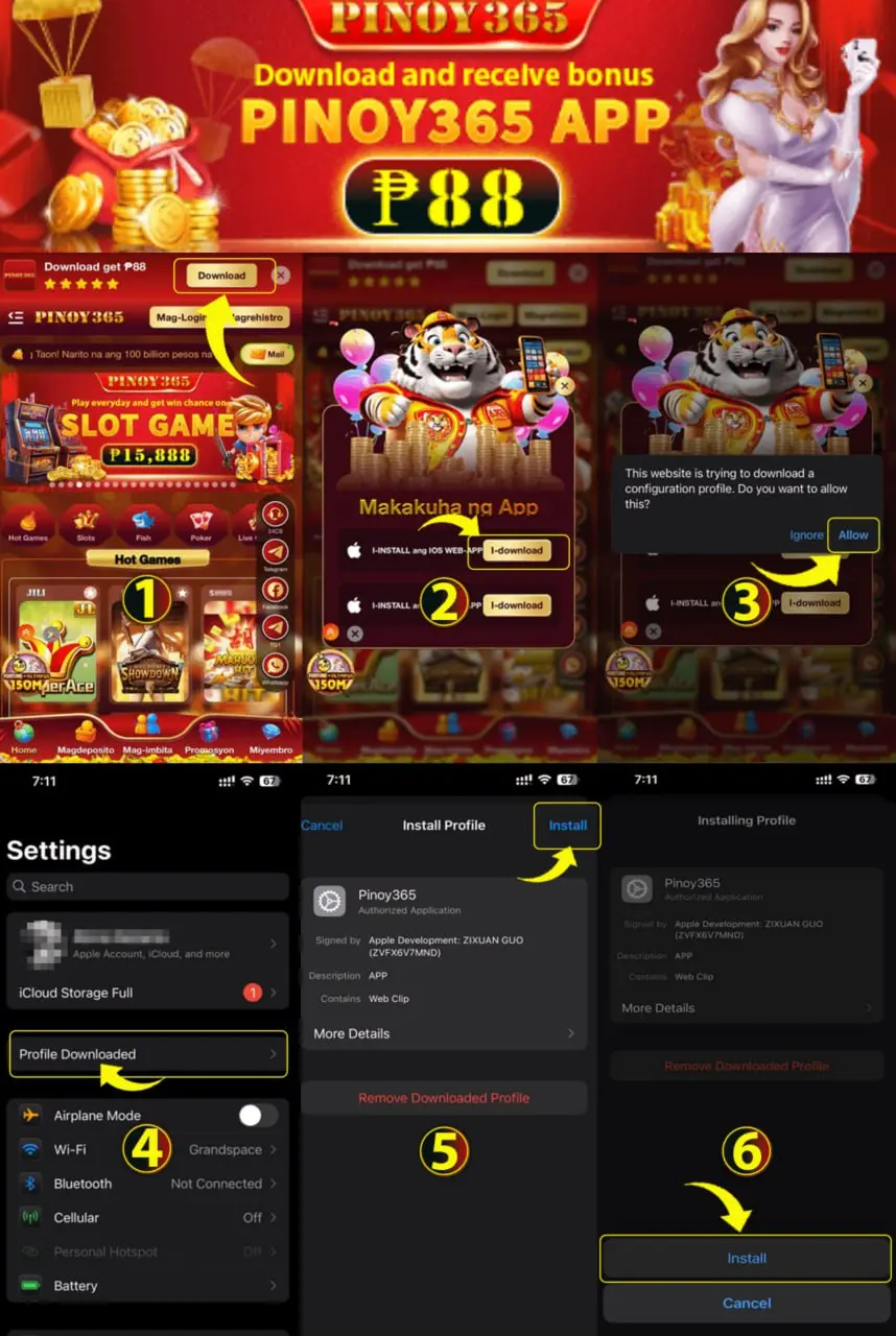 Visual guide for app installation